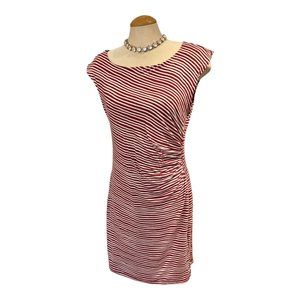 ANN TAYLOR LOFT Dress Size L Horizontal Stripes Red and White Stretchy
